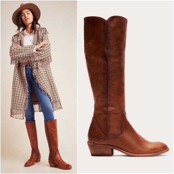 $429 Frye Carson Piping Cognac Brown Leather Tall Zip Up Fall/Winter/Spring Boot - Picture 7 of 16